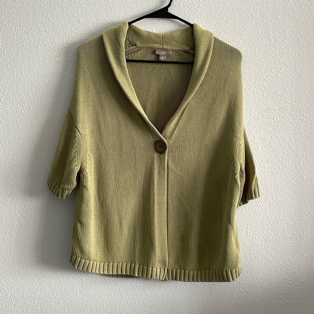 J.Jill  Women Size M Green  Short Sleeve One-Button Knit Sweater Top